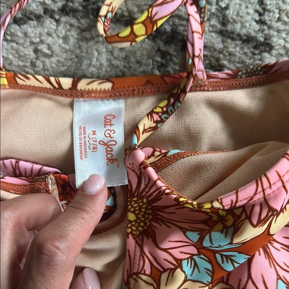 Cat & Jack Orange and Pink One Piece Swimsuit Vibrant Floral Design